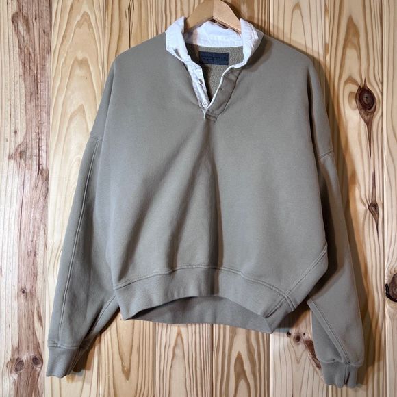 Abercrombie & Fitch Other - Abercrombie & Fitch Soft Fleece Rugby Sweatshirt Mens XS Oversized Fit Tan